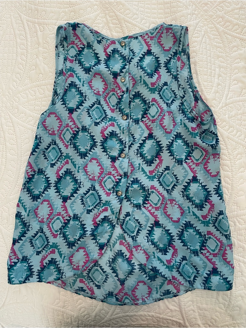Papermoon Light Blue Tribal Print Button-Back Tank Top